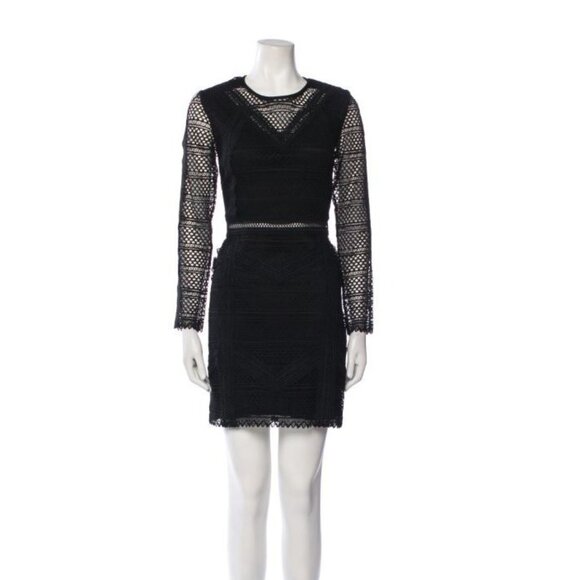 Kooples Black Geometric Guipure Long-Sleeve Mini Dress Size 2 US Med NWT $485 - Picture 7 of 16